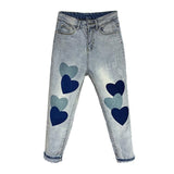 New spring autumn Korean straight jeans women high waist love heart stitching fashion loose denim harem pants truosers