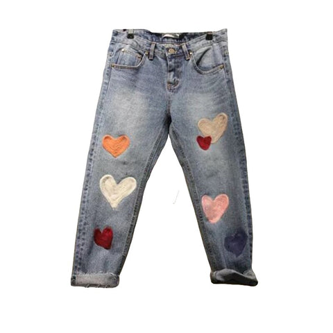 2020 new women Patch harem jeans high waist love heart stitching fashion loose denim pants truosers r